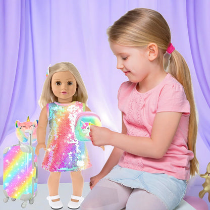 24‑Piece 18" Girl Doll Travel Playset – Clothes, Suitcase, Pillow, Handbag & Accessories (No Doll)