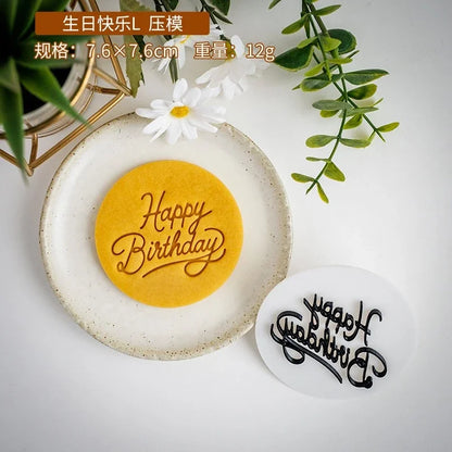 Happy Birthday Theme Cookie Cutter Mold Biscuit Embosser Cake Decoration Tools Stamp Baking Pastry Bakeware Kitchen Accessories