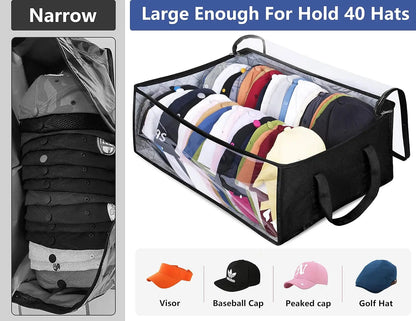 Large Capacity Black Hat Organizer: Foldable Non-Woven Cap Holder and Clothes Storage Hanging Bag