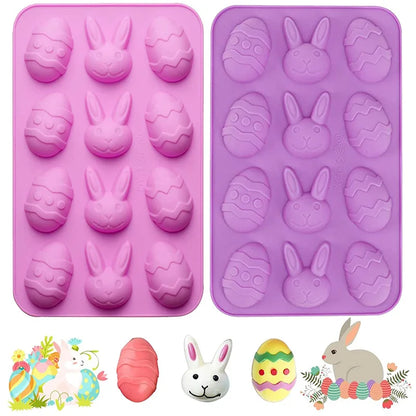 Easter Silicone Molds Chocolate Mold Food Grade Non-Stick Egg Molds Bunny Silicone Molds for Baking Jelly Cake Making Supplies