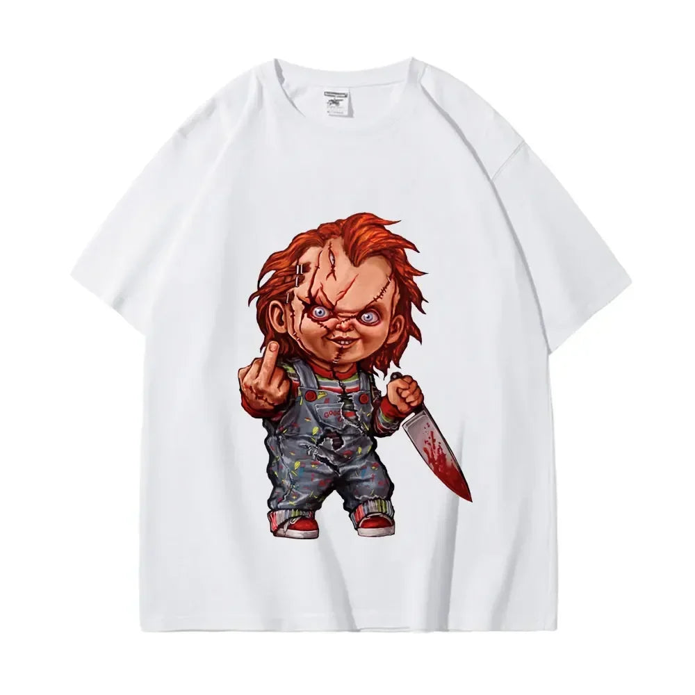Horror Chuck Pattern T-shirt Women's Gothic Fashion Short sleeved T-shirt Summer High Quality T-shirt Street Clothing