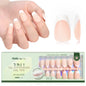 150PCS Short Coffin Press on Nails 3 in 1 Coat Soft Gel Nail Tips French Tip 15 Sizes