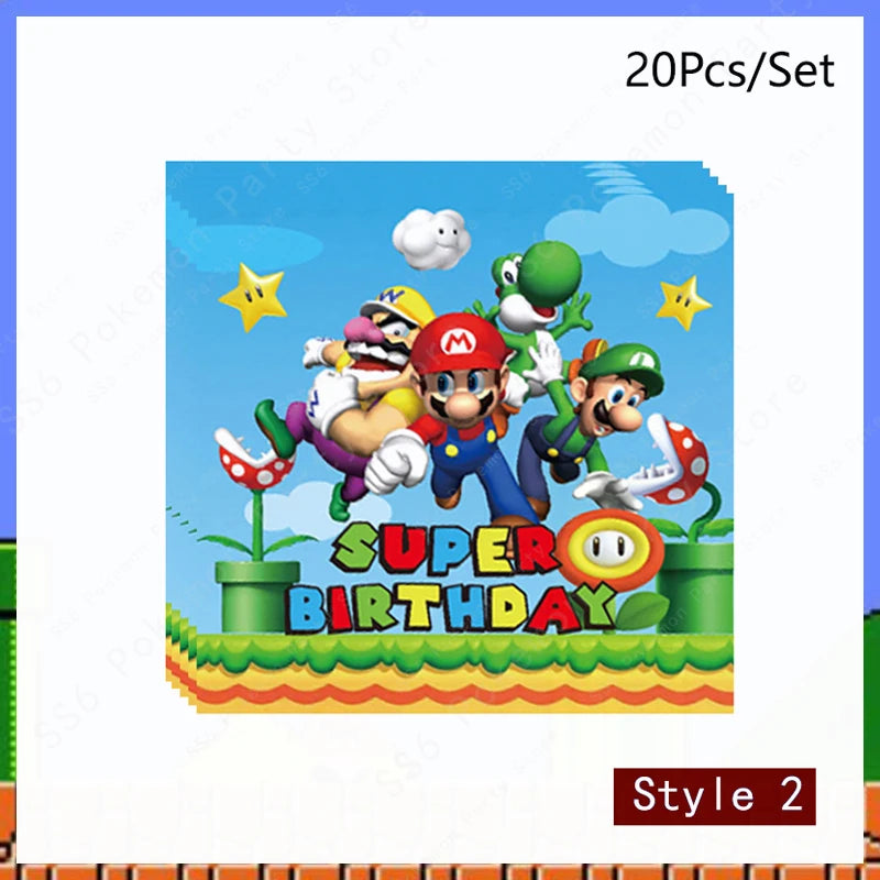 Super Mario Bros Birthday Decoration Party Supplies Disposable Tableware Baby Shower Paper Cup Tablecloth Plate Napkin Bag Kit
