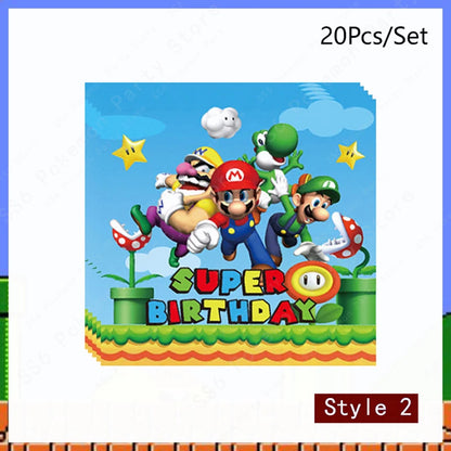 Super Mario Bros Birthday Decoration Party Supplies Disposable Tableware Baby Shower Paper Cup Tablecloth Plate Napkin Bag Kit