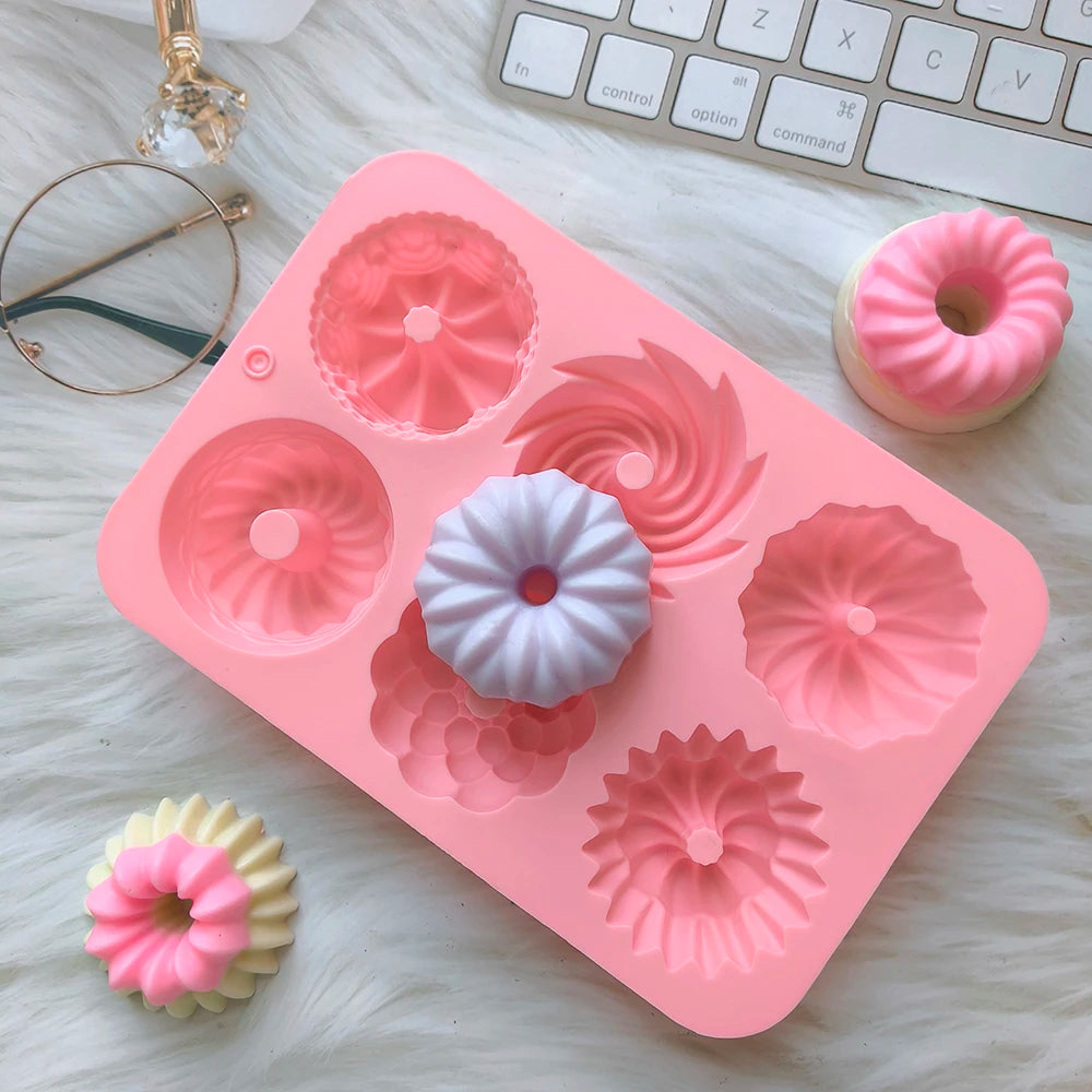 1/3pcs Silicone Donut Baking Molds,Multicolor Doughnut Pans,6-Cavity Designs Donut Flower And Swirl Shaped,Suitable for Baking