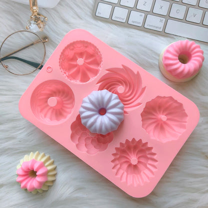 1/3pcs Silicone Donut Baking Molds,Multicolor Doughnut Pans,6-Cavity Designs Donut Flower And Swirl Shaped,Suitable for Baking