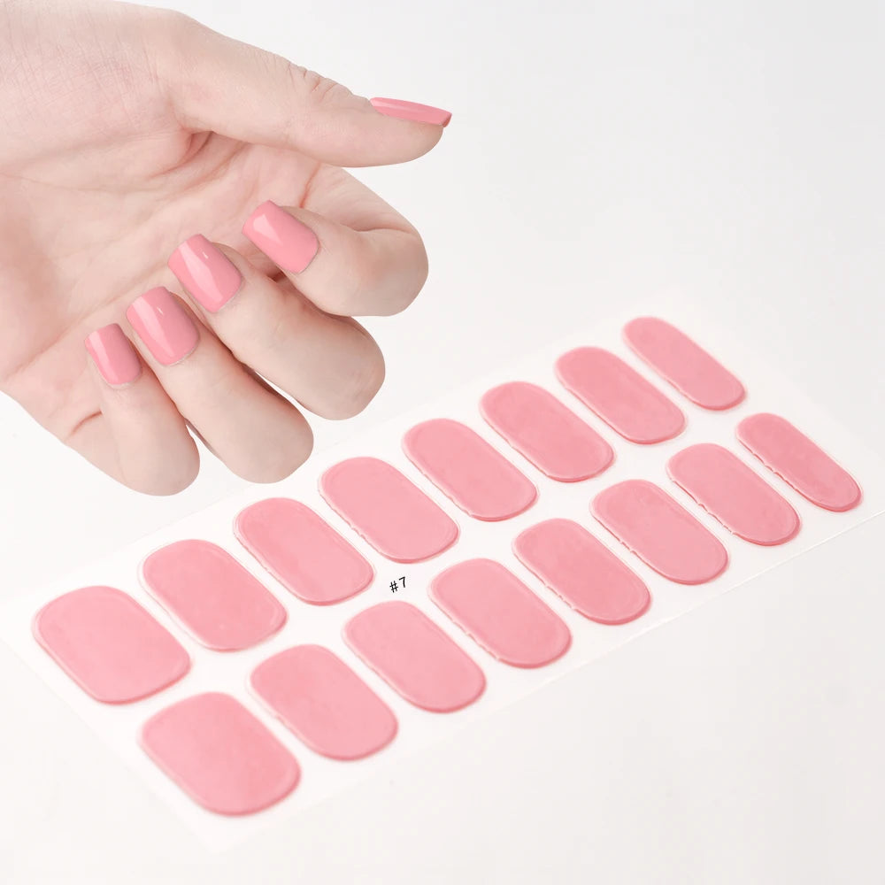 16‑Piece Semi‑Cured Gel Nail Wrap Set – French Pure Color UV Gel Polish Strips, Long‑Wear Nail Extension Decals