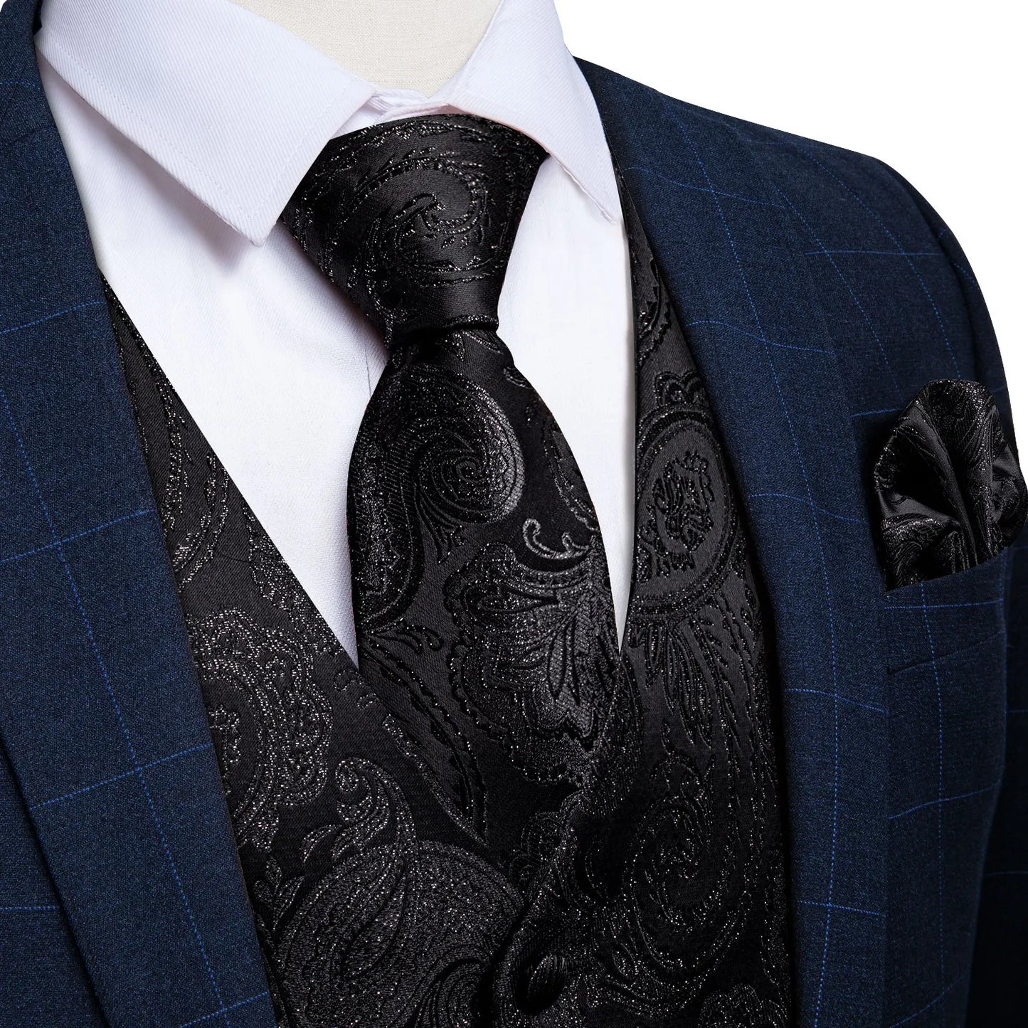Luxury Paisley Men's Suit Vest Tuxedo Waistcoat Necktie Handkerchief Cufflink Sleeveless Jacket Vest