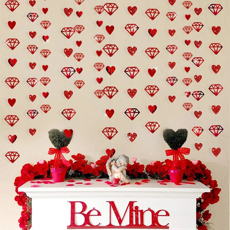 Bridal Shower Red Heart Garlands Double Sided Paper Hanging Streamers For Mother's Day Wedding Bachelorette Party Decorations