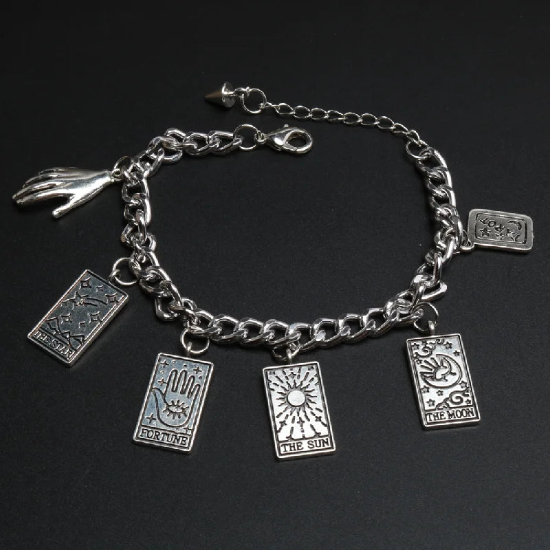 Retro Magic Witch DivinationTarot Star Moon Sun World Charm Bracelet DIY Jewelry Crafts Friendship Gift For Woman and Man P738