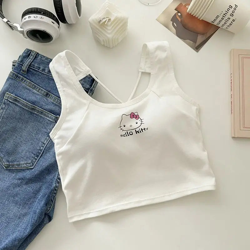 Sanrio Fashion Hello Kitty Cool Cropped Top -White