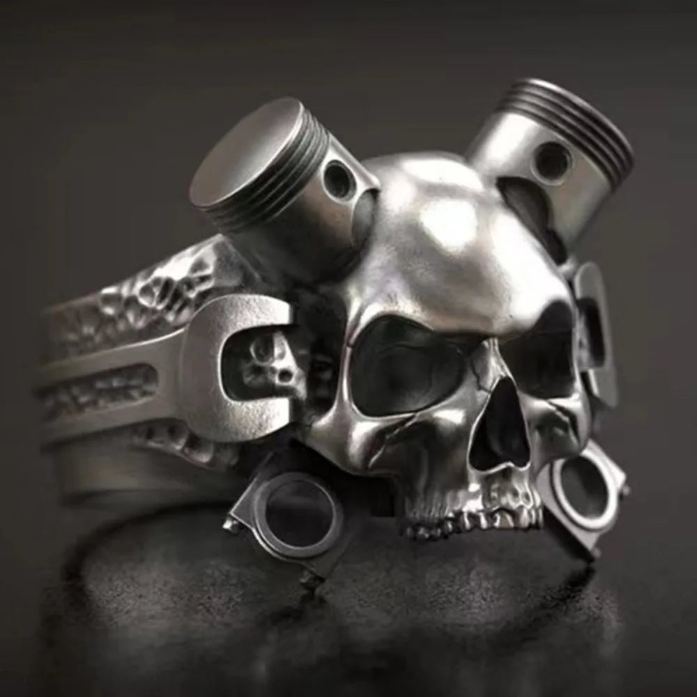 Hip-hop Retro New Simple Steampunk Heavy Skull Ring Gothic Wrench Screw Skull Ring Men and Women Rock Street Party Accessories