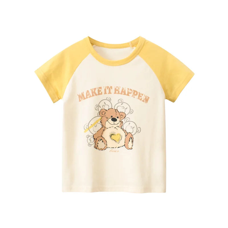 Short Sleeve Children Girl T-shirts Printed 2-8 Years Cotton Toddler Girl Tops Kids Baby Girl Tees Clothes