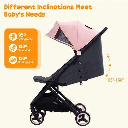 Lightweight Baby Stroller, Compact Umbrella Stroller with Adjustable Canopy/Footrest/Backrest, One-Hand Folding Newborn Stroller