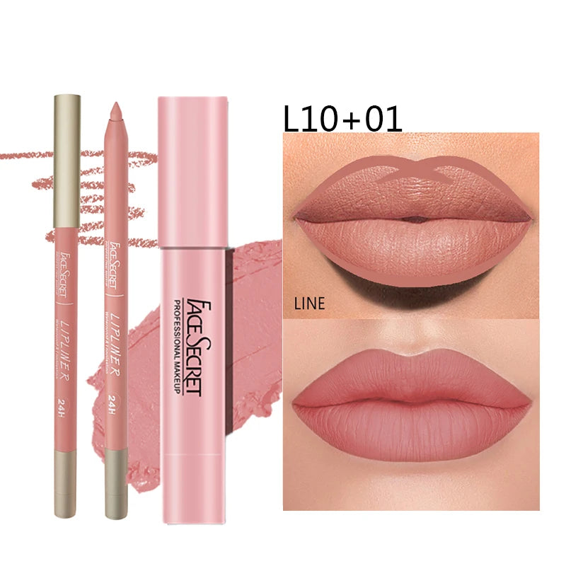 Matte Lipliner & Lipstick Set, Waterproof Long Lasting, Soft Matte, Color Rendering