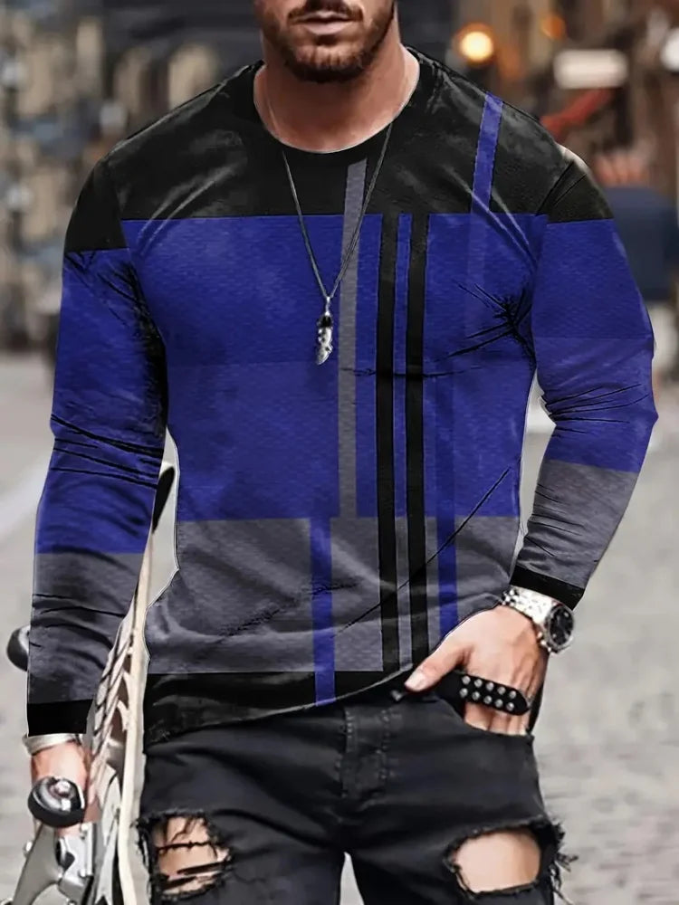 Fashion Trend Men's Crew-neck Long Sleeves Cross 3D Printed Men's Casual Pullover T-shirt Casual All-match Men's Top S-5XL
