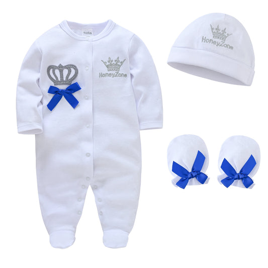 4 Pcs/set Baby Clothing Set Newborn Boys Jumpsuit +Hat+Mittens Baby Girls Pink Romper 100% Cotton Soft Kids Clothes for 0-9 M