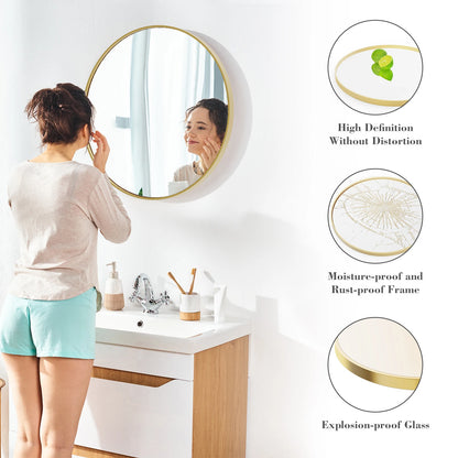Large Gold Round Vanity Framed Mirror for Wall Matte Metal Framed 30 Inch Modern Mirror Tempered Glass Bedroom Living Room