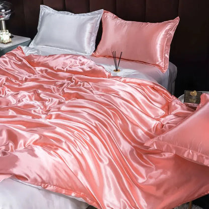Luxury Ice Silk Bedding Set Satin Silky Duvet Cover Set With Pillowcase High-end Home Textiles Solid Color Bed Cover Sets