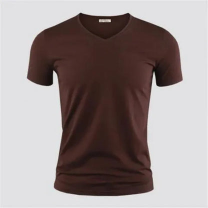 Men's Pure Color V Collar Short Sleeved T-Shirt