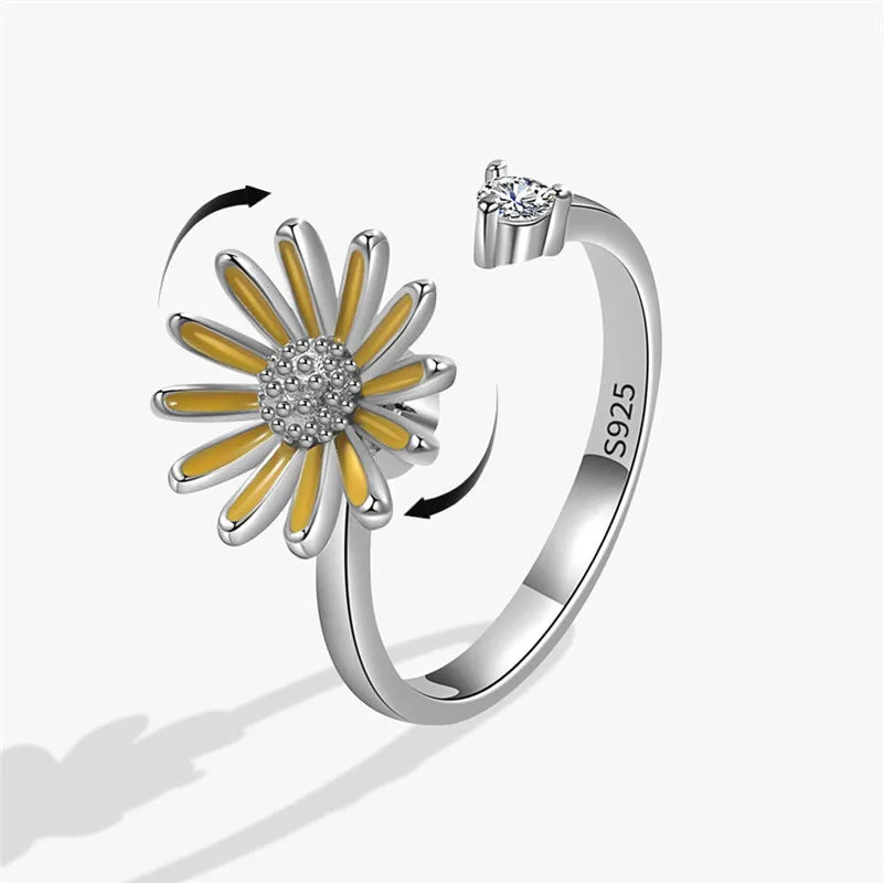 Fashion Beads Anxiety Fidget Spinner Rings Korea Crystal Butterfly Flower Star Moon Ring Anti Stress Jewelry Gift