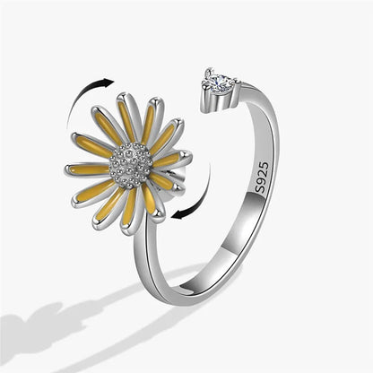 Fashion Beads Anxiety Fidget Spinner Rings Korea Crystal Butterfly Flower Star Moon Ring Anti Stress Jewelry Gift