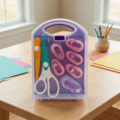 8 Pack Decorative Craft Punch Set, Lever Operated Hole Punches Combined with Craft Scissors, Multipurpose Paper Craft Tools for Confetti, Card Making, DIY Art and Festival Gifts