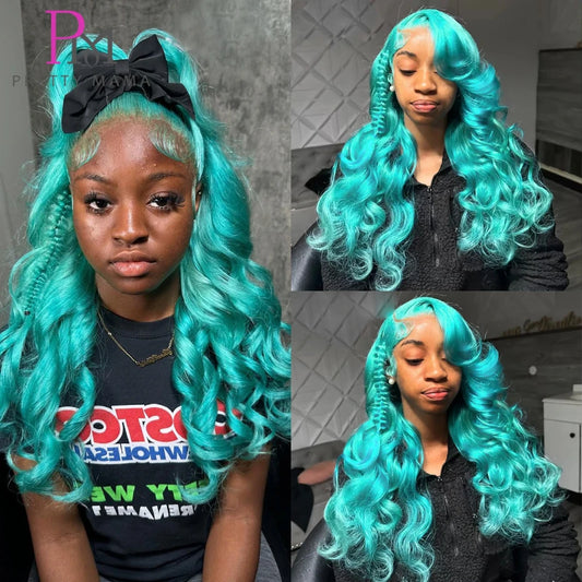 13x6 Cyan Blue Lace Front Wig Body Wave Light Green Lace Front Wig Human Hair Pre Plucked Blonde 613 Lace Frontal Wigs For Women