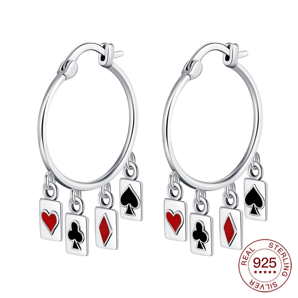 925 Sterling Silver Earrings Poker Suit Earrings Original Earring For Ladies Fashion Friends Party Daily Wear Gifts