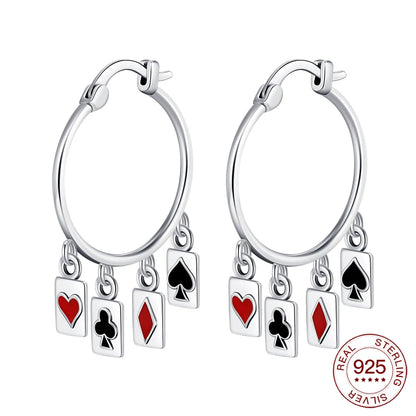 925 Sterling Silver Earrings Poker Suit Earrings Original Earring For Ladies Fashion Friends Party Daily Wear Gifts