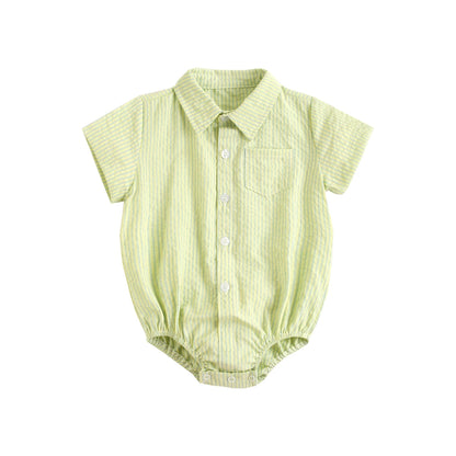 Baby Boys Bodysuits Short Sleeve Plaid Cotton