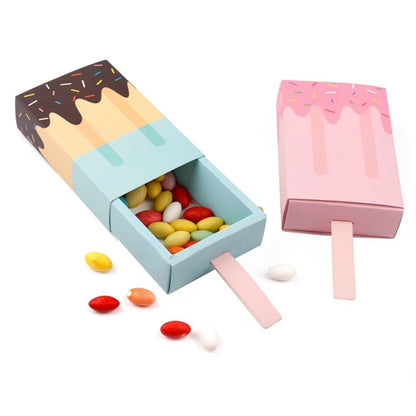 5pcs/10pcs Ice cream Shape Candy Boxes Cartoon Pull-out Tray Kraft Paper Popcorn Box Baby Shower Party Favors Box Birthday Decor