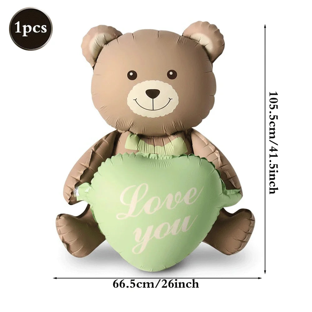 Matte Pink Brown Lying Bear Foil Balloons Love Heart Balloon for Valentines Day Decoration Bear Themed Birthday Wedding Supplies