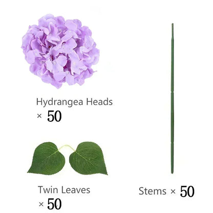 50 PCS Artificial Hydrangea Flowers Silk Hydrangea Heads for Wedding
