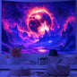 Galaxy Space Landscape UV Reactive Tapestry Trippy Planet Mountain River Neon Art Wall Tapestries for Bedroom Dorm Party Decor