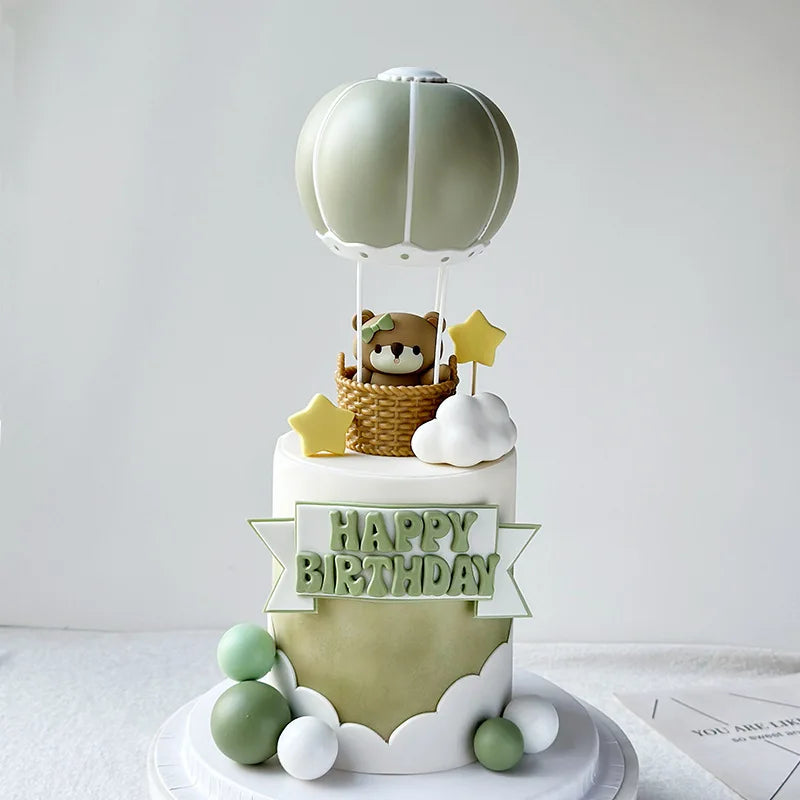 New Hot Air Balloon Cake Decoration Pink Blue Bear Cake Topper for Boy Girl Baby Shower Kids Happy Birthday Party Supplies Gifts
