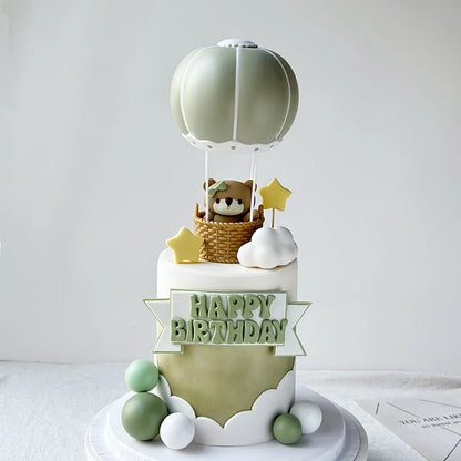 New Hot Air Balloon Cake Decoration Pink Blue Bear Cake Topper for Boy Girl Baby Shower Kids Happy Birthday Party Supplies Gifts