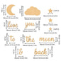 18-Piece Wooden Wall Stickers with the Phrase "Love You to the Moon," Children's Room Star and Moon Cloud Decoration Set, Nordic Style Wooden Star and Moon Letter Wall Decor, Cozy Love Message Soft Decoration for Baby Room, B