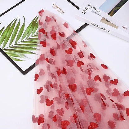 Red Heart-shaped Mesh Tablecloth Perfect For Decorating Wedding Banquets Parties And Romantic Valentines Day Candlelight Dinners
