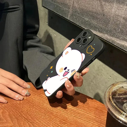 Cartoon Cute Bear Couple Silicone Phone Case For iPhone 16 Pro Max 15 14 13 12 11 Pro  16 Plus  Shockproof Soft Cover