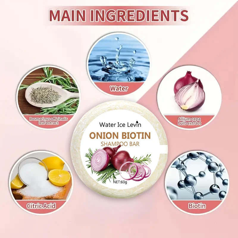 Onion & Biotin Shampoo Bar – 60g Moisturizing, Smoothing Hair Soap with Rosemary Extract