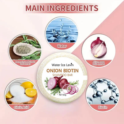 Onion & Biotin Shampoo Bar – 60g Moisturizing, Smoothing Hair Soap with Rosemary Extract