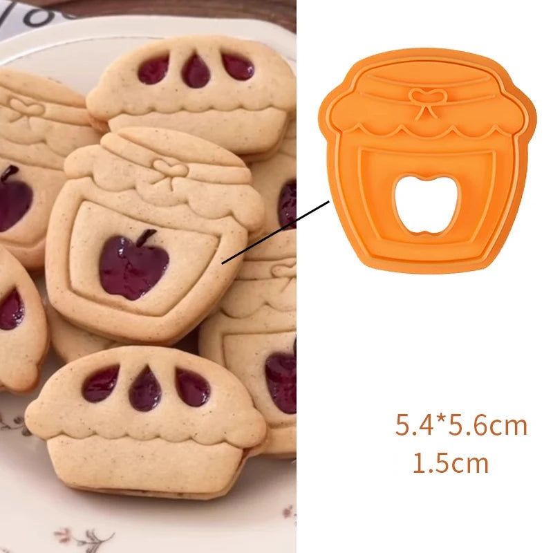 Jam Sandwich Cookie Cutter Biscuit Mold 3D Christmas Plastic Pressable Fondant Cookie Stamp New Year Cake Decor Baking Supplies