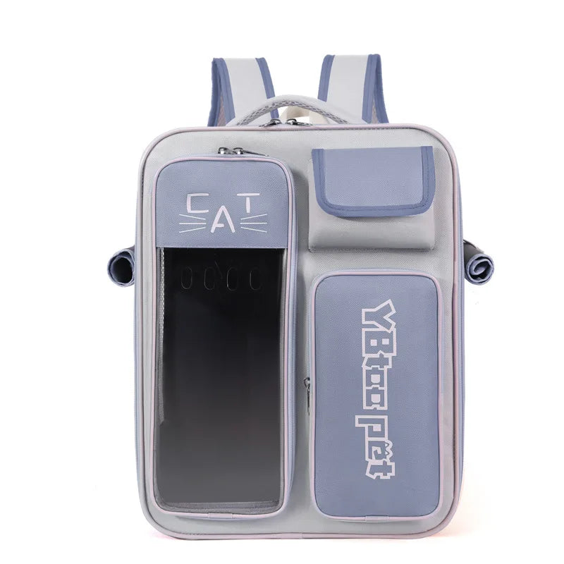 Cat backpack, outing schoolbag, double-shoulder pet bag, cat for travel, dog and cat supplies, transparent large-capacity portab