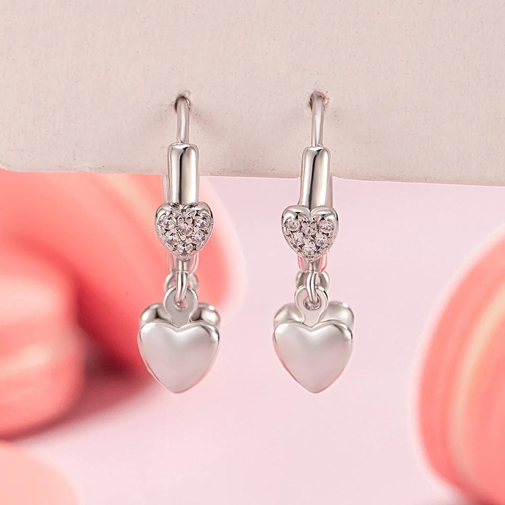 925 Sterling Silver Heart Zircon Stud Earrings For Women