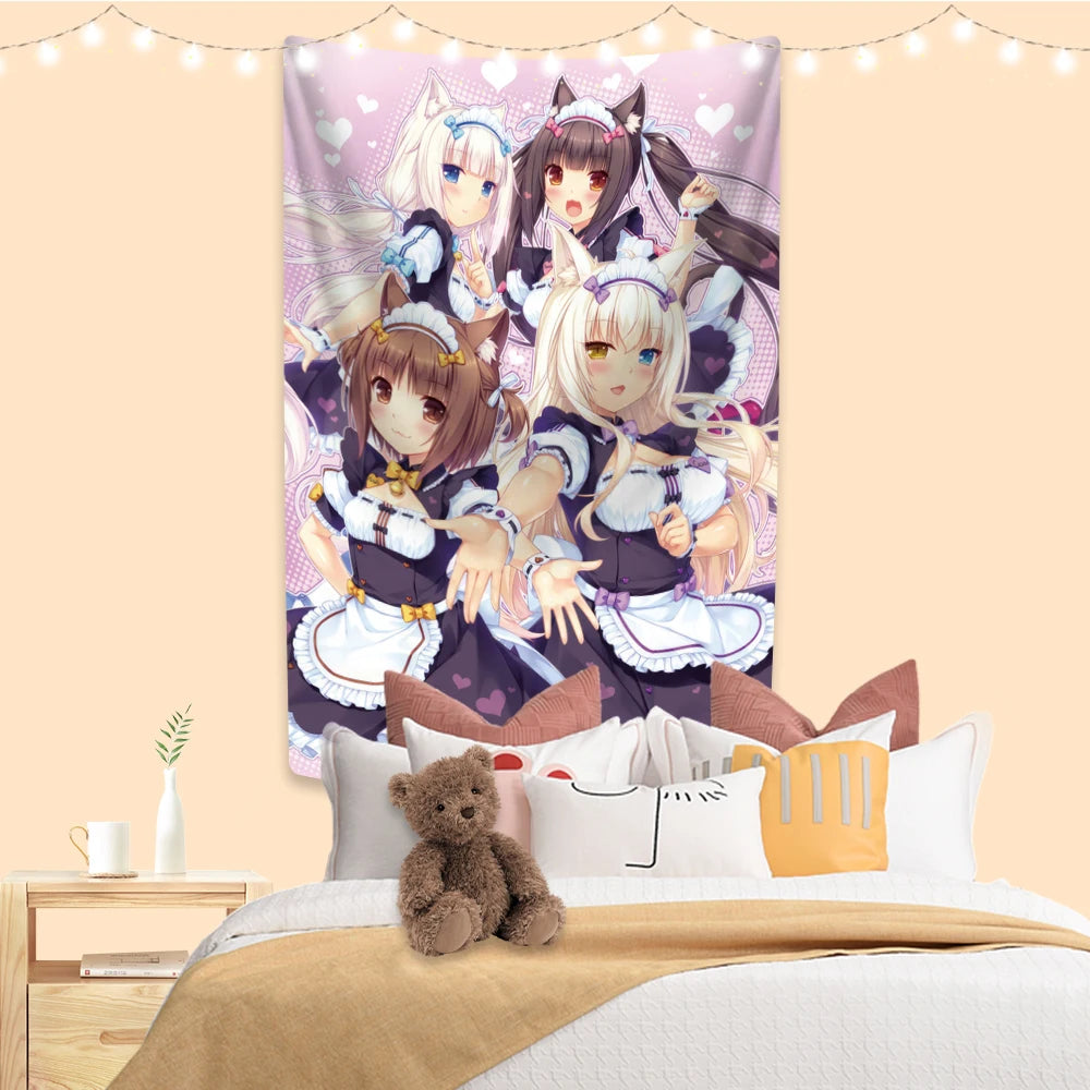 Kawaii Nekopara Anime Tapestry – Cute Wall Hanging Room Decor