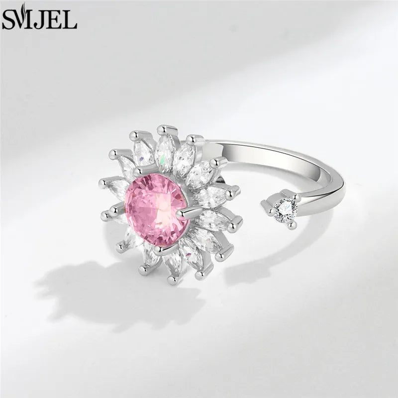 Korean Fashion Daisy Spinner Fidget Ring Multiple Style Sunflower Rose Snowflake Rotate Freely Anti Stress Anxiety Rings Wedding