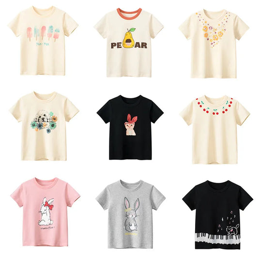 2025 Korean Summer Short Sleeve Children Girl T-shirts Printed 2-8 Years Cotton Toddler Girl Tops Kids Baby Girl Tees Clothes