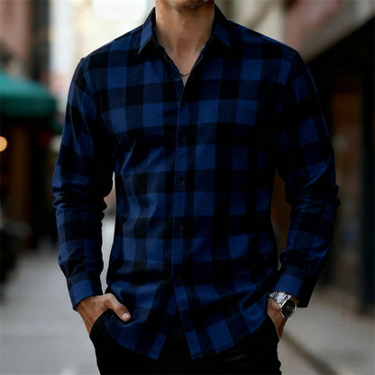 Men's classic red and black plaid long-sleeved shirt casual retro