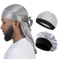 Set of 3 Men’s Silky Durags: Long Tail Pirate Hat, Headband Turban, Dome Wave Cap, Unisex Wig Cap with Elastic Band, Satin Bonnet